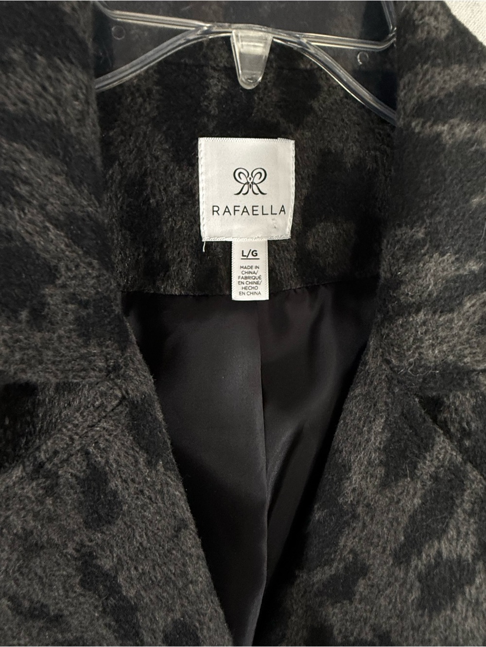 Rafaella NWT Leopard Print Coat Charcoal Black Animal Print Overcoat Sz L - Picture 2 of 9